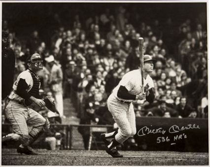 Mickey Mantle Signed 16x20 B&W 500th Home Run Photograph with Inscription